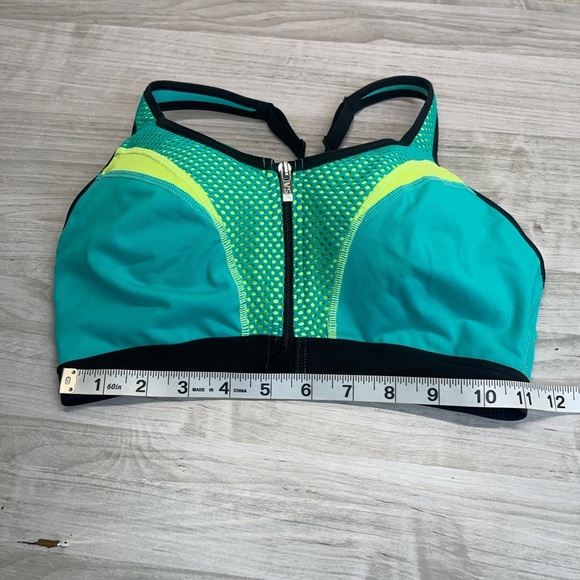 Victoria’s Secret VSX Sport Teal Yellow Front Zip Racer Back Sports Bra size 34C - Picture 9 of 10